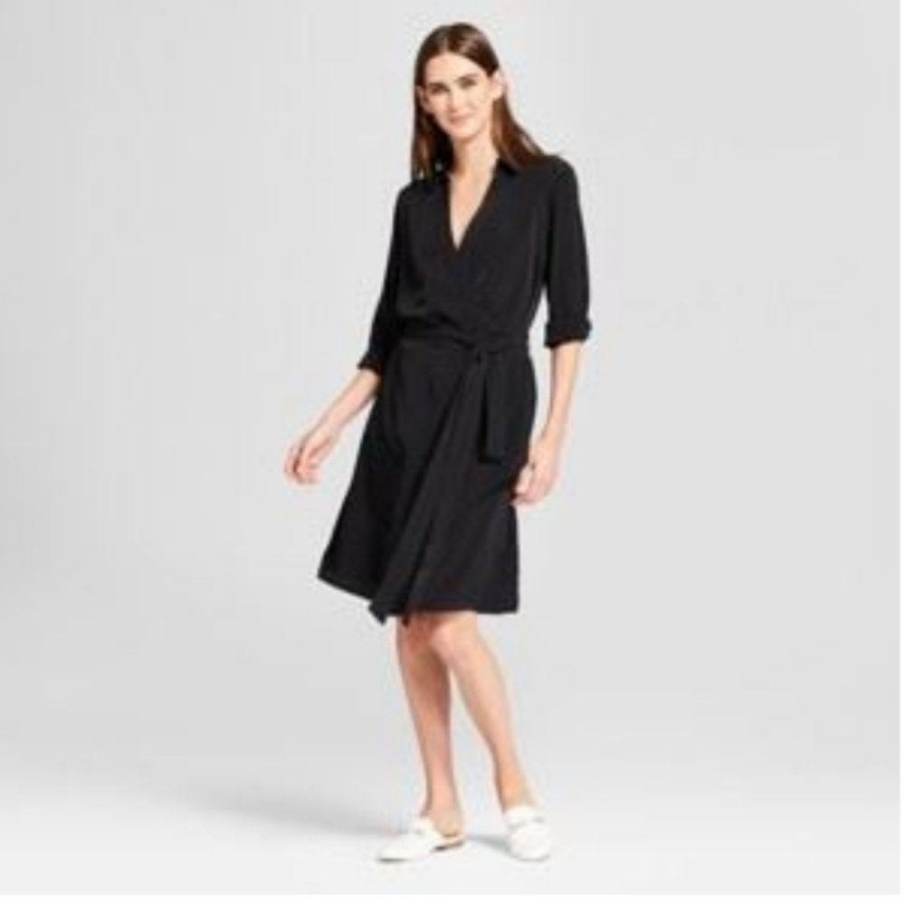 Massimo black button up wrap shirt dress sz xl